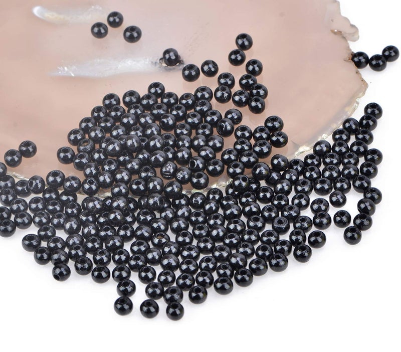 AD Beads Wood Spacer Loose Wooden Craft Beads Big Hole Beads Assorted for Necklace Bracelet Craft Making Decoration (6x8mm 300pcs, Black) - Image 3